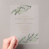 ロマンチックなエバーグリーンウォーター色の結婚植物 アクリル招待状 (インサイチュ (ポータブル))