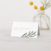 ロマンチックなエバーグリー結婚ズの折り畳み プレイスカード (裏面)