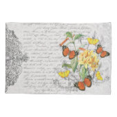 ロマンチックなエフエメラ蝶フローラフランスのスクリプト 枕カバー (裏面)