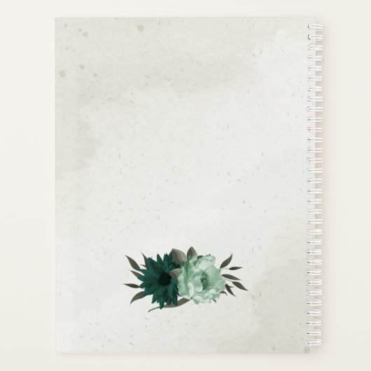 ロマンチックなエメラルドとソフトグリーン結婚フローラ プランナー手帳 (裏面)
