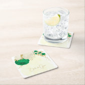 ロマンチックなエメラルドグリーンと白の花の金ゴールド スクエアペーパーコースター (インサイチュ)