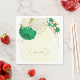 ロマンチックなエメラルドグリーンと白の花の金ゴールド スタンダードランチョンナプキン