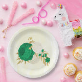 ロマンチックなエメラルドグリーンと白の花の金ゴールド ペーパープレート (パーティー)