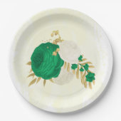 ロマンチックなエメラルドグリーンと白の花の金ゴールド ペーパープレート (正面)