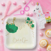 ロマンチックなエメラルドグリーンと白の花の金ゴールド ペーパープレート (パーティー)