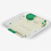 ロマンチックなエメラルドグリーンと白の花の金ゴールド ペーパープレート (傾斜あり)