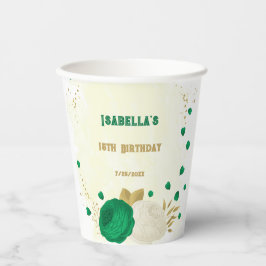 ロマンチックなエメラルドグリーンと白の花の金ゴールド 紙コップ