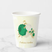 ロマンチックなエメラルドグリーンと白の花の金ゴールド 紙コップ (裏面)