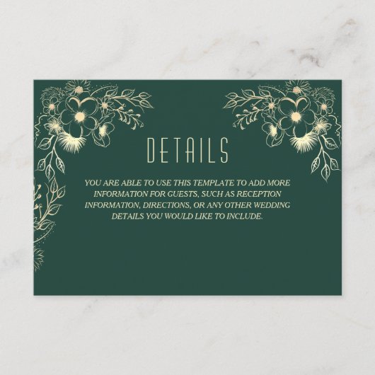 ロマンチックなエメラルドグリーン結婚ズ詳細カード エンクロージャーカード (正面)