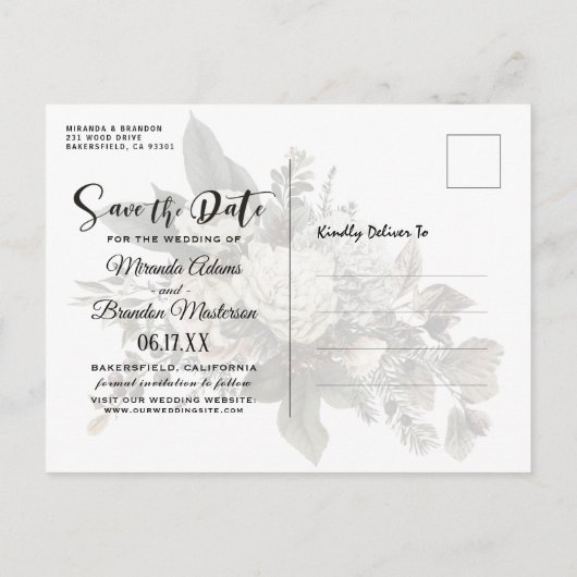 ロマンチックなエメラルドグリーン金ゴールドフローラ保存日 案内ポストカード (裏面)