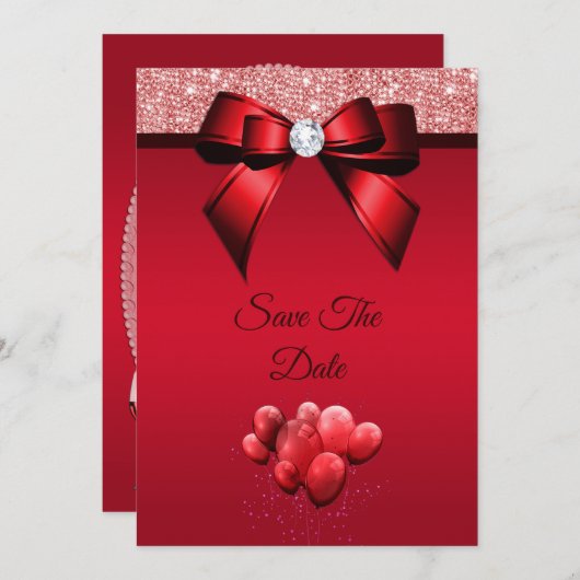 ロマンチックなエレガンスの誕生日パーティー日付を保存 セーブザデート (正面/裏面)