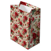 ロマンチックなエレガンス：バラとハート ミディアムペーパーバッグ (正面アングル)