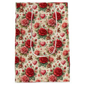 ロマンチックなエレガンス：バラとハート ミディアムペーパーバッグ (裏面)