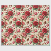 ロマンチックなエレガンス：バラとハート ラッピングペーパー (フラット)