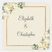 ロマンチックなエレガントな結婚式フローラ緑の金ゴールド スクエアシール (正面)