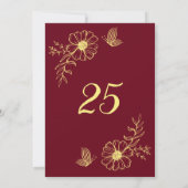 ロマンチックなエレガント金ゴールドフラワーブルゴーニュのテーブルナンバー 招待状 (裏面)