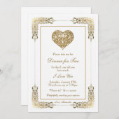 ロマンチックなエレガント金ゴールドレースのディナーのための2 招待状 (正面/裏面)