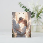 ロマンチックなエンジェル絵を描カップル ポストカード (スタンド正面)