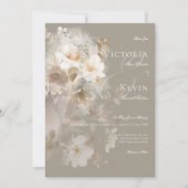 ロマンチックなエーテル中性ベージュフローラ結婚ズ 招待状 (正面)