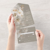 ロマンチックなエーテル中立ベージュフローラディナー オールインワン招待状 (貼ってはがせる)