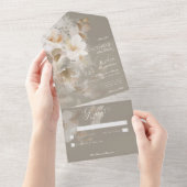 ロマンチックなエーテル中立ベージュフローラノディナー オールインワン招待状 (貼ってはがせる)