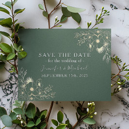 ロマンチックなオリーブグリーンの結婚式のSave the Date セーブザデート