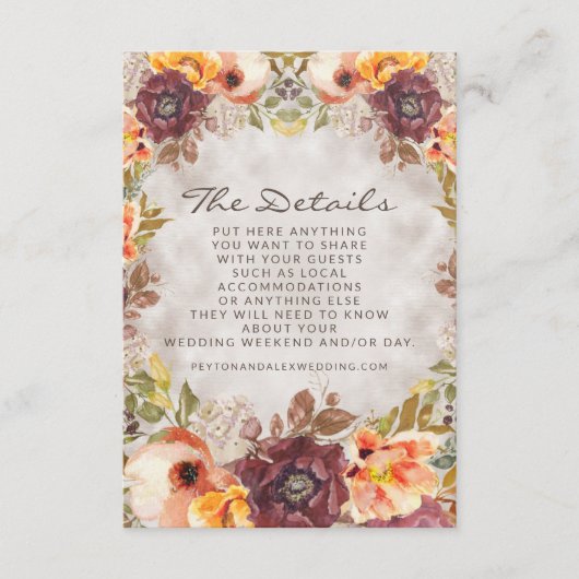 ロマンチックなオレンジラストクリーム秋のフローラ詳細 エンクロージャーカード (正面)