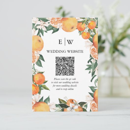 ロマンチックなオレンジ結婚柑橘類のQRコード エンクロージャーカード (スタンド正面)