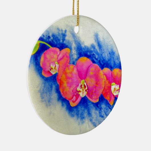 ロマンチックなオレンジ色のピンクの水の色のラン絵画ズ セラミックオーナメント (右)