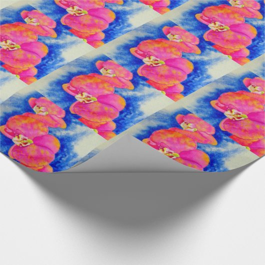 ロマンチックなオレンジ色のピンクの水の色のラン絵画ズ ラッピングペーパー (角)