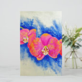 ロマンチックなオレンジ色のピンクの水の色のラン絵画ズ 便箋 (スタンド正面)