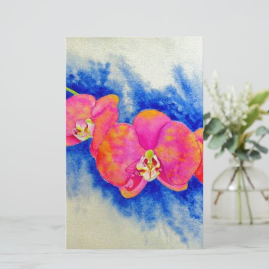 ロマンチックなオレンジ色のピンクの水の色のラン絵画ズ 便箋 (スタンド正面)