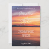 ロマンチックなオレンジ色の夕日の上に穏やかな結婚湖 招待状 (正面)