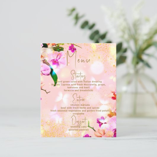 ロマンチックなオーキッドブーケエレガントなウェディングメニュー (スタンド正面)