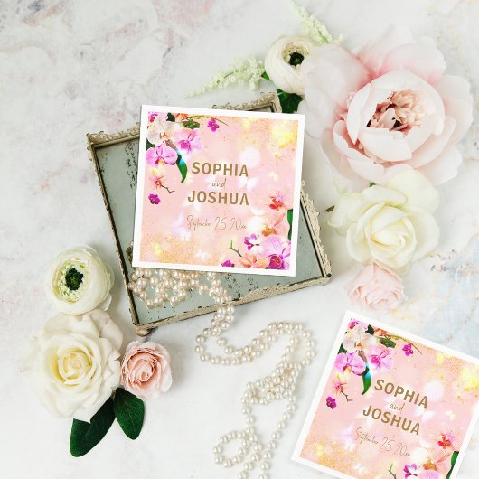 ロマンチックなオーキッドブーケエレガントクラッシー結婚ズ スタンダードカクテルナプキン