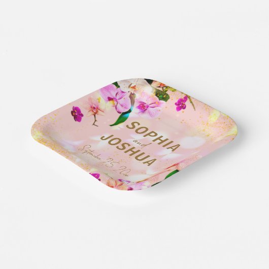 ロマンチックなオーキッドブーケエレガントクラッシー結婚ズ ペーパープレート (傾斜あり)