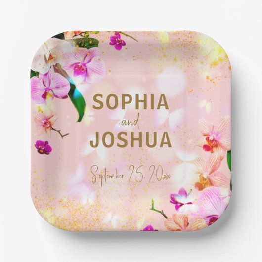 ロマンチックなオーキッドブーケエレガントクラッシー結婚ズ ペーパープレート (正面)