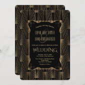 ロマンチックなオールドハリウッド素晴らしブラック結婚ギャツビー 招待状 (正面/裏面)