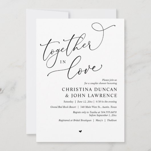 ロマンチックなカップルが一緒に愛でパーティーをシャワー 招待状 (正面)