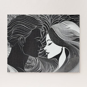 ロマンチックなカップルが白黒でキスへ ジグソーパズル