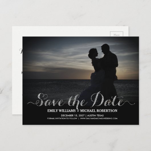 ロマンチックなカップルと日付カードを保存する ポストカード (正面/裏面)