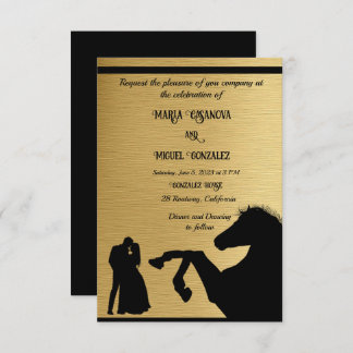 ロマンチックなカップルと黒い馬の愛は空中にある