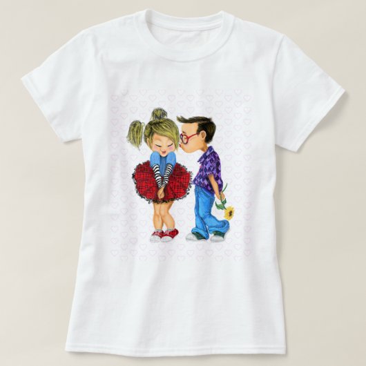 ロマンチックなカップルとTシャツ – 愛 – キス Tシャツ (デザイン正面)