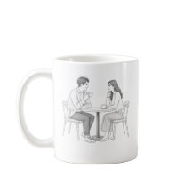 ロマンチックなカップルのカフェデートぬりえ線画デザイン