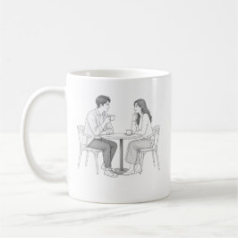 ロマンチックなカップルのカフェデートぬりえ線画デザイン コーヒーマグカップ