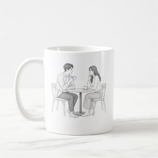 ロマンチックなカップルのカフェデートぬりえ線画デザイン コーヒーマグカップ
