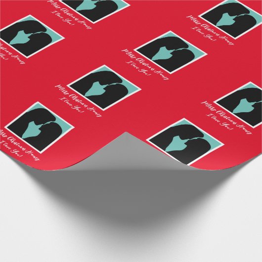 ロマンチックなカップルのシルエットパーソナライズされたクリスマス ラッピングペーパー (角)