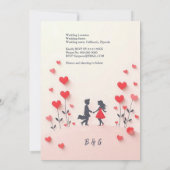 ロマンチックなカップルのシルエット結婚赤いハート (裏面)