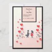 ロマンチックなカップルのシルエット結婚赤いハート 招待状 (正面)