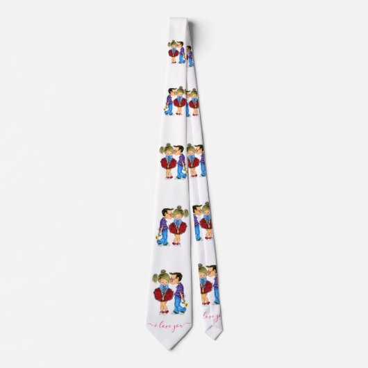 ロマンチックなカップルのネックタイ – 愛してる ネクタイ (正面)